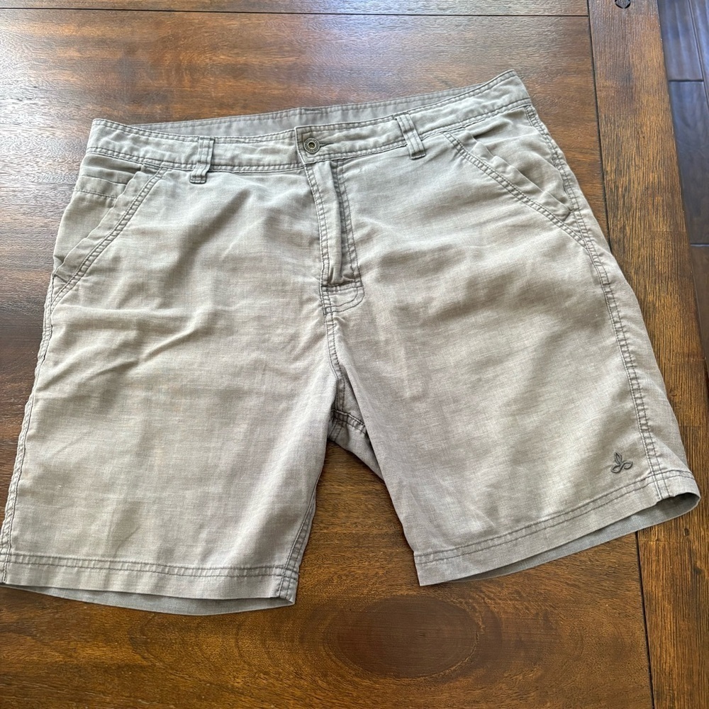 PrAna Furrow Chino Hemp Blend Shorts Brown Outdoor Hiking Men's 36x8*(38x7.5)